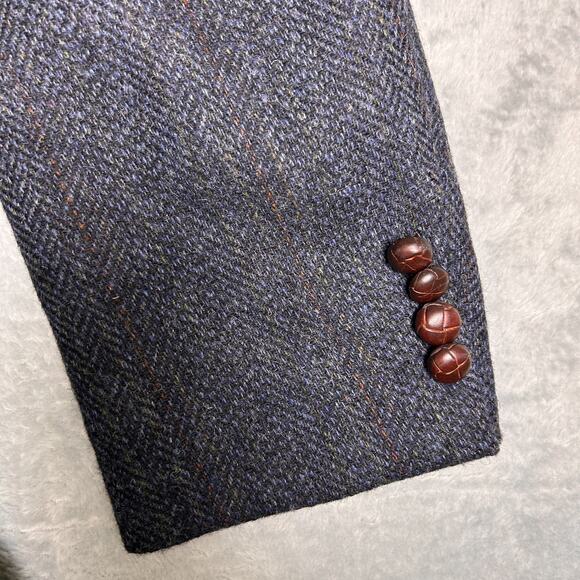 Robert Stock Blazer Mens 44L Navy Blue 100% Wool Herringbone Twill Sport Coat - Picture 8 of 12